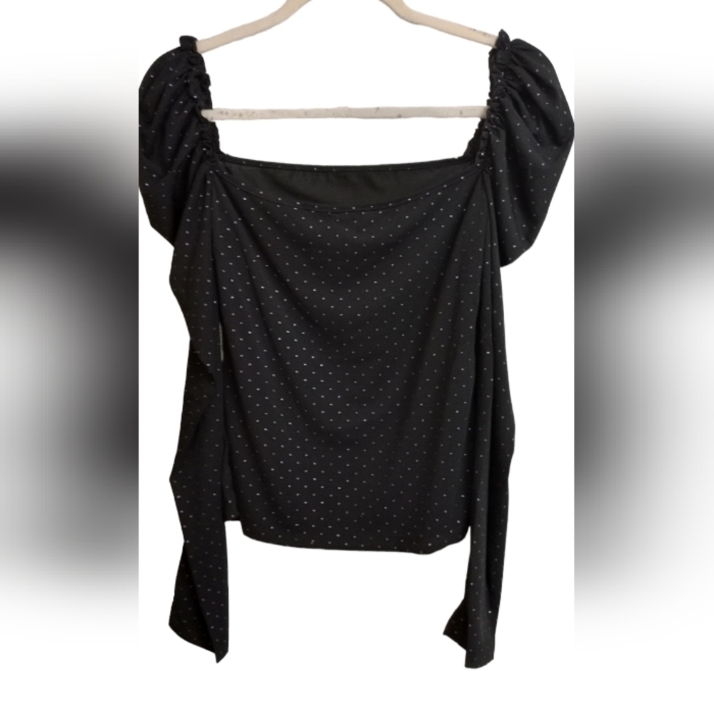 Large & Medium Black Sparkle Top Puff or off  shoulder Long Rauch Sleeve Glitter